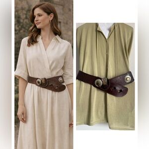 Brown Leather Waist Belt Vintage Artisan Wide Classic Equestrian Style